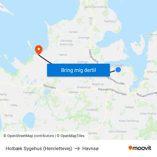 Holbæk Sygehus (Henriettevej) to Havnsø map