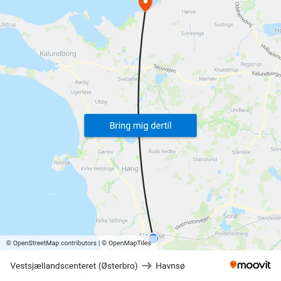 Vestsjællandscenteret (Østerbro) to Havnsø map