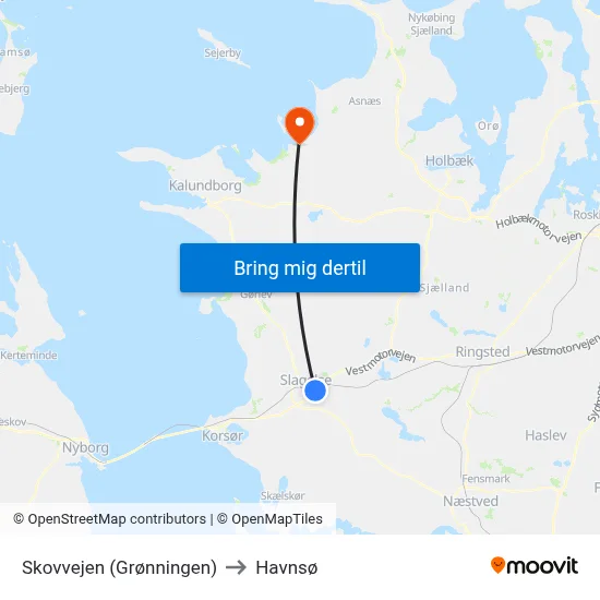 Skovvejen (Grønningen) to Havnsø map