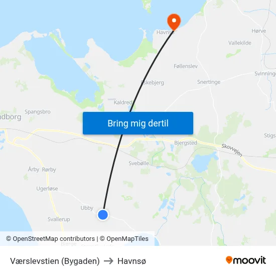 Værslevstien (Bygaden) to Havnsø map