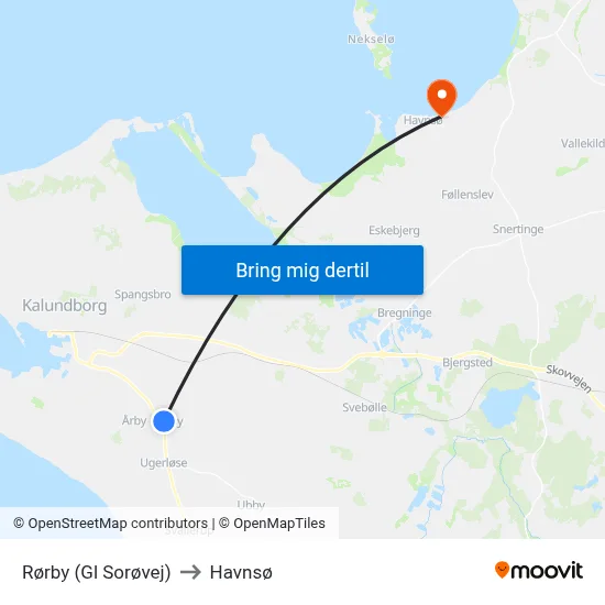 Rørby (Gl Sorøvej) to Havnsø map