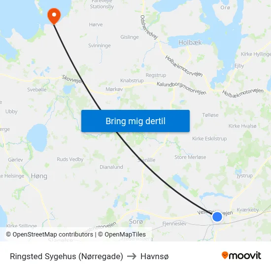 Ringsted Sygehus (Nørregade) to Havnsø map