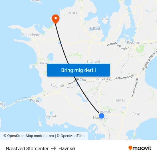 Næstved Storcenter to Havnsø map