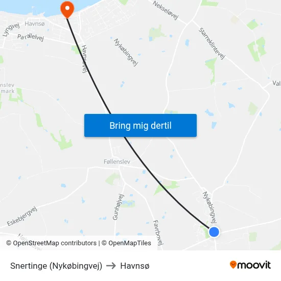 Snertinge (Nykøbingvej) to Havnsø map