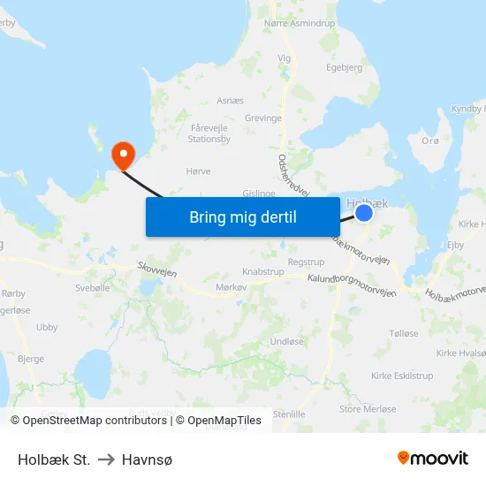 Holbæk St. to Havnsø map