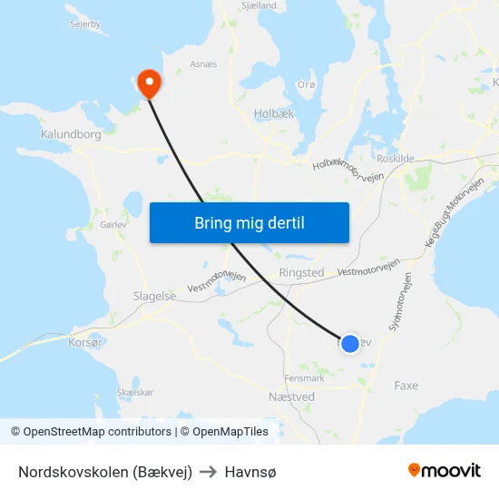 Nordskovskolen (Bækvej) to Havnsø map
