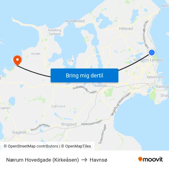 Nærum Hovedgade (Kirkeåsen) to Havnsø map