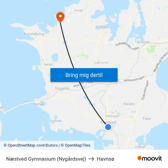 Næstved Gymnasium (Nygårdsvej) to Havnsø map