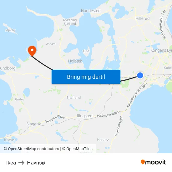 Ikea to Havnsø map