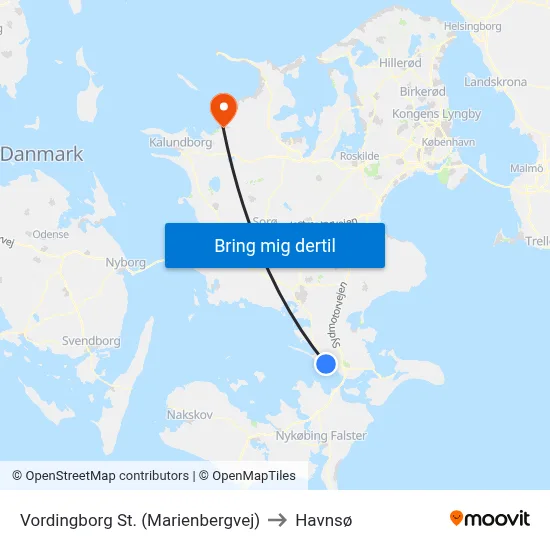 Vordingborg St. (Marienbergvej) to Havnsø map