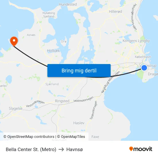 Bella Center St. (Metro) to Havnsø map