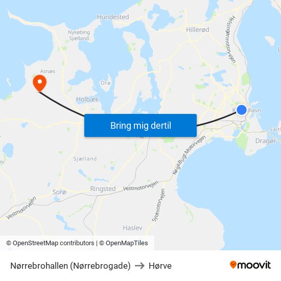 Nørrebrohallen (Nørrebrogade) to Hørve map