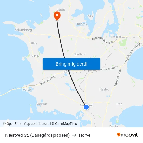 Næstved St. (Banegårdspladsen) to Hørve map