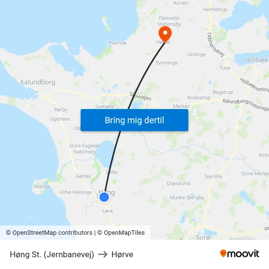 Høng St. (Jernbanevej) to Hørve map