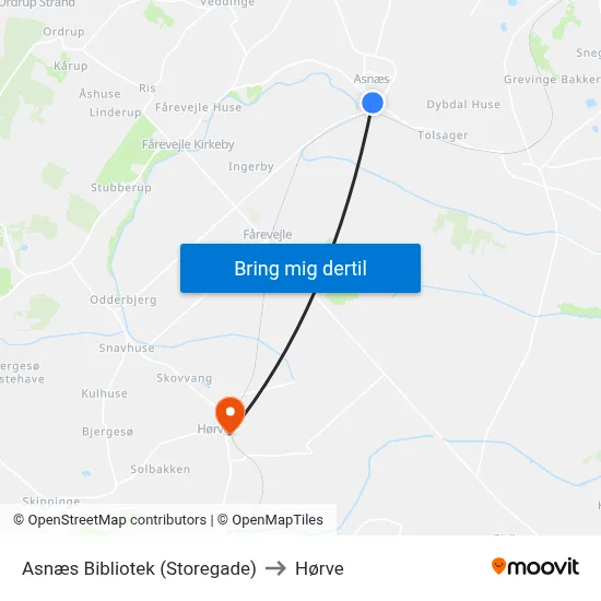 Asnæs Bibliotek (Storegade) to Hørve map