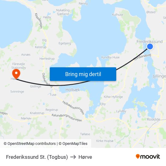 Frederikssund St. (Togbus) to Hørve map