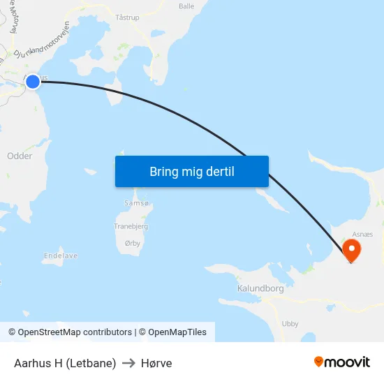 Aarhus H (Letbane) to Hørve map