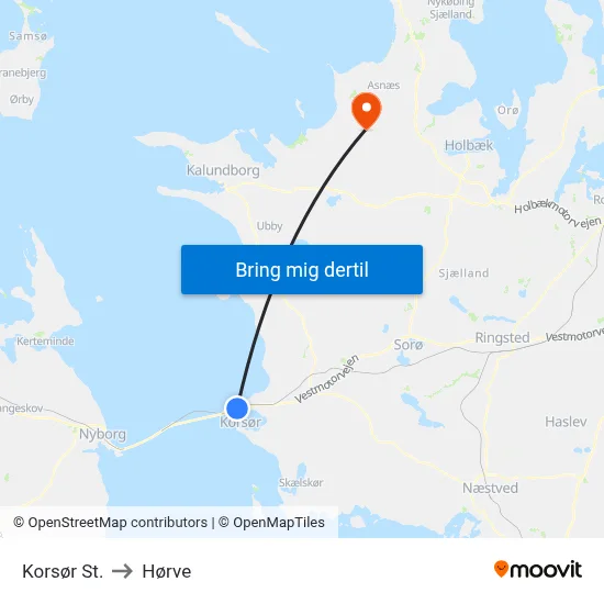 Korsør St. to Hørve map