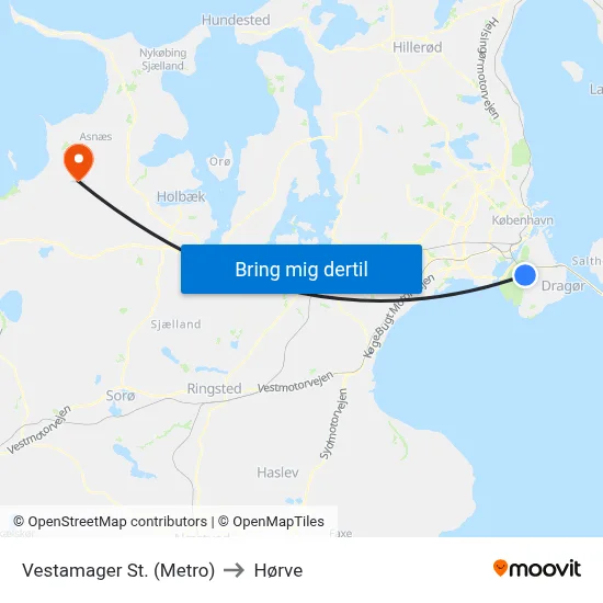 Vestamager St. (Metro) to Hørve map