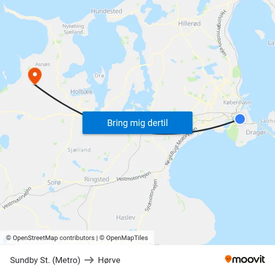 Sundby St. (Metro) to Hørve map