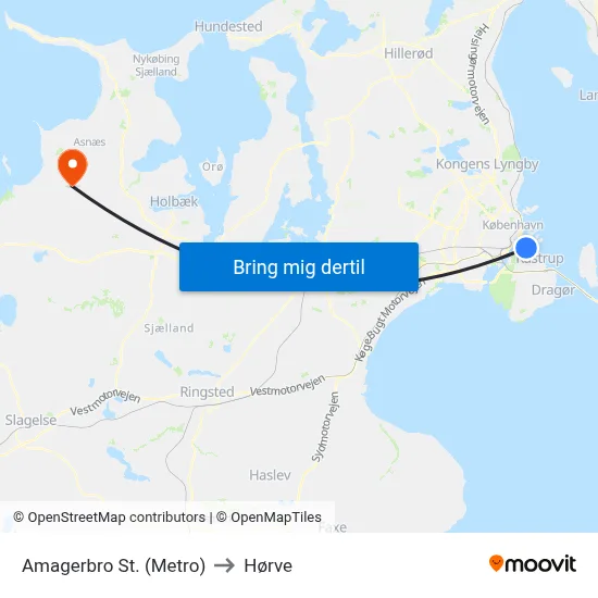 Amagerbro St. (Metro) to Hørve map