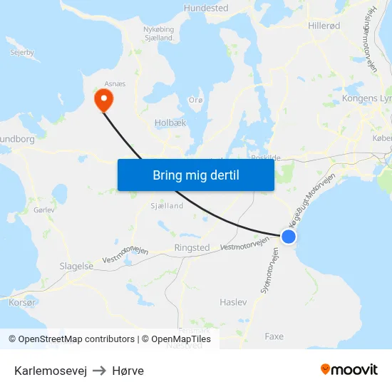 Karlemosevej to Hørve map