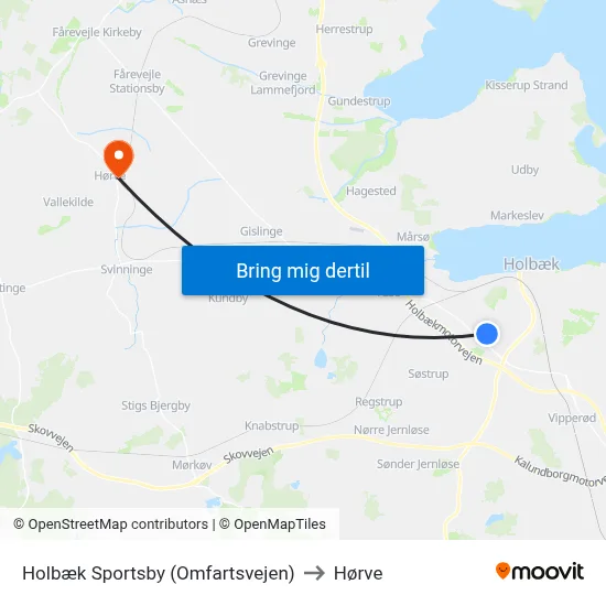Holbæk Sportsby (Omfartsvejen) to Hørve map