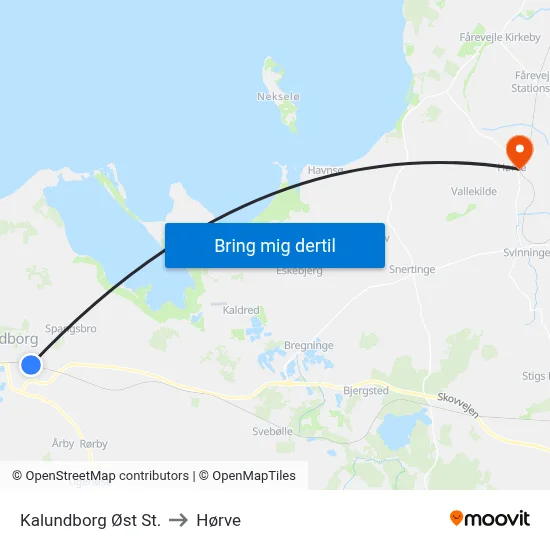 Kalundborg Øst St. to Hørve map