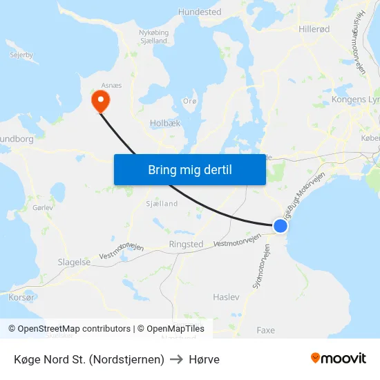 Køge Nord St. (Nordstjernen) to Hørve map