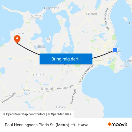 Poul Henningsens Plads St. (Metro) to Hørve map