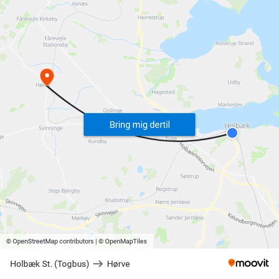 Holbæk St. (Togbus) to Hørve map