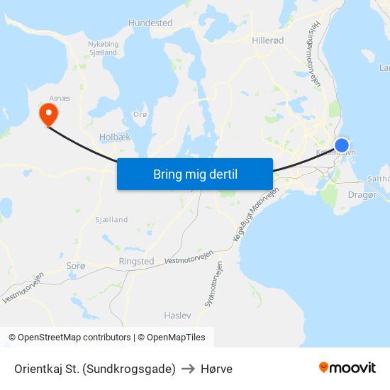 Orientkaj St. (Sundkrogsgade) to Hørve map
