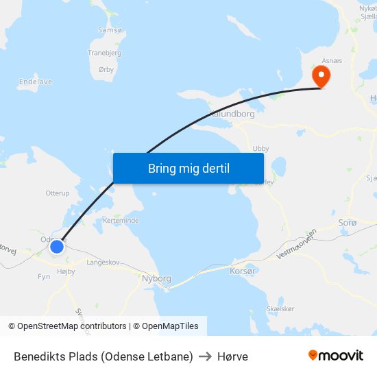 Benedikts Plads (Odense Letbane) to Hørve map