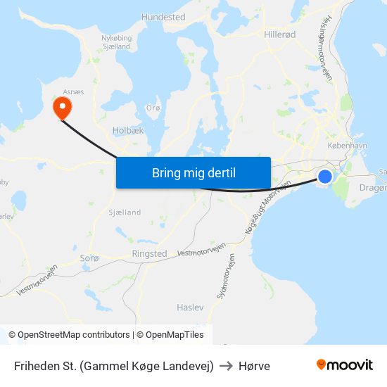 Friheden St. (Gammel Køge Landevej) to Hørve map