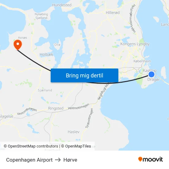 Copenhagen Airport to Hørve map
