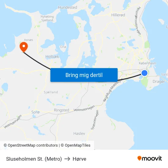 Sluseholmen St. (Metro) to Hørve map