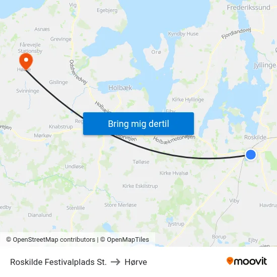 Roskilde Festivalplads St. to Hørve map
