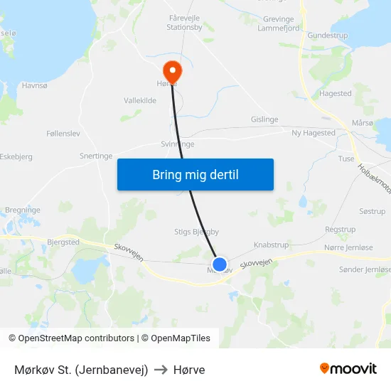 Mørkøv St. (Jernbanevej) to Hørve map