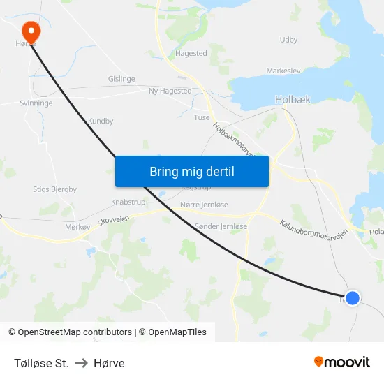 Tølløse St. to Hørve map