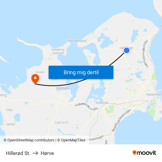 Hillerød St. to Hørve map