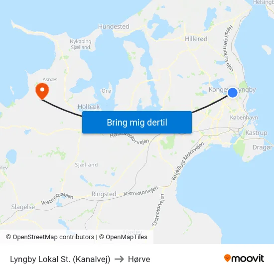Lyngby Lokal St. (Kanalvej) to Hørve map