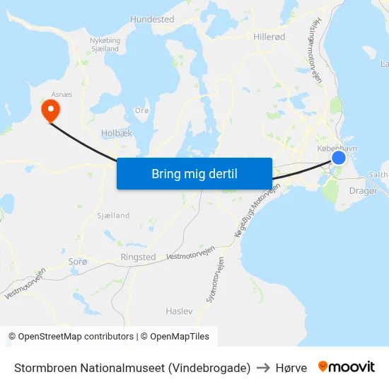 Stormbroen Nationalmuseet (Vindebrogade) to Hørve map