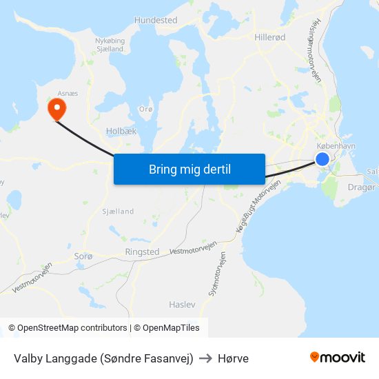 Valby Langgade (Søndre Fasanvej) to Hørve map