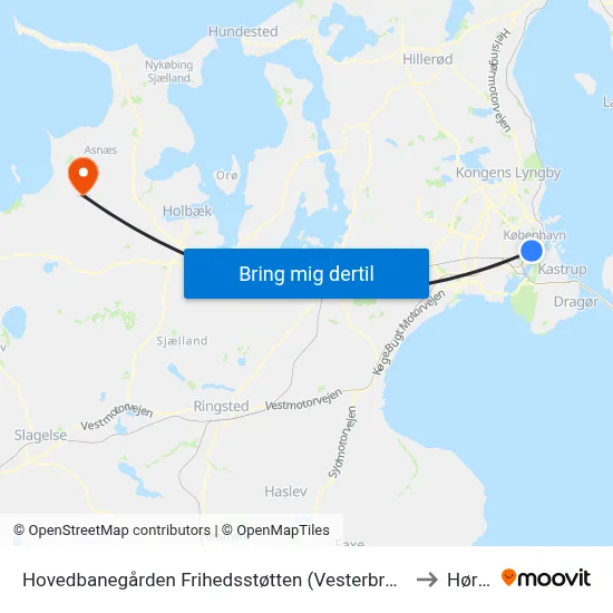 Hovedbanegården Frihedsstøtten (Vesterbrogade) to Hørve map