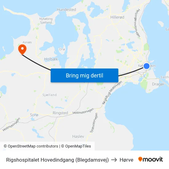 Rigshospitalet Hovedindgang (Blegdamsvej) to Hørve map