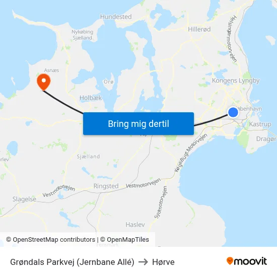 Grøndals Parkvej (Jernbane Allé) to Hørve map
