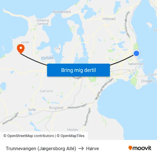 Trunnevangen (Jægersborg Allé) to Hørve map