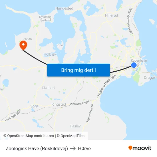 Zoologisk Have (Roskildevej) to Hørve map