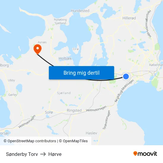 Sønderby Torv to Hørve map
