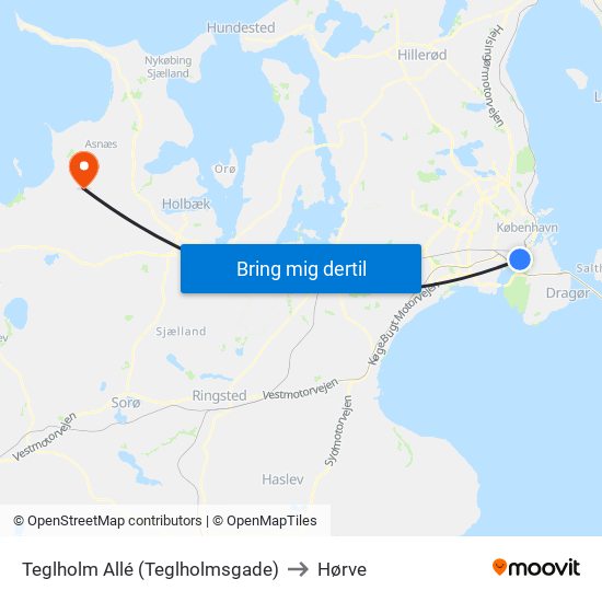 Teglholm Allé (Teglholmsgade) to Hørve map